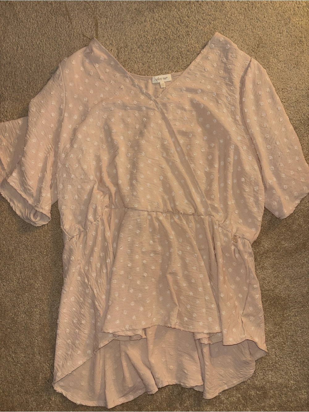 Soft Pink Swiss Dot Peplum Top - Unknown Brand